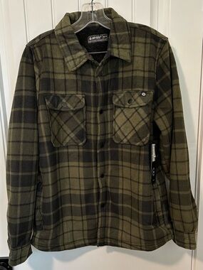 Hi-Tec Men's Olive Green Plaid Fleece Sherpa Lined Jacket
